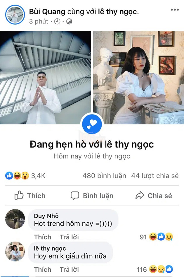 MisThy nhanh chóng lý giải về việc hẹn hò với Quang Cuốn, đồng thời xóa trạng thái ngay sau đó