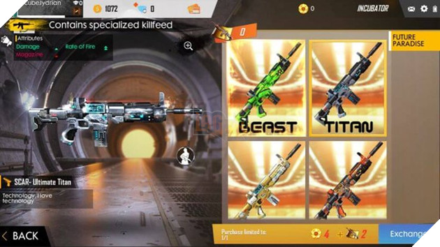 Top 5 loạt vũ khí skin Incubator tốt nhất trong Free Fire