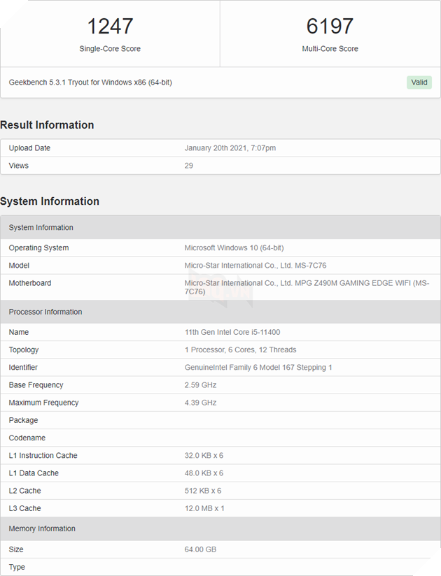 Điểm chuẩn CPU cho PC Intel Core i5-11400 6 Core Rocket Lake bị rò rỉ, xung nhịp tăng lên đến 4,40 GHz 3