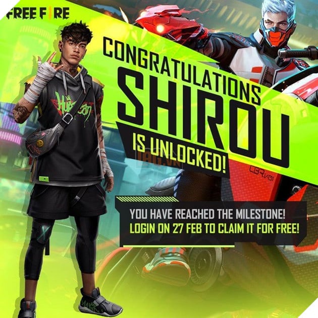Đừng quên đăng nhập Free Fire vào ngày mai 27/2 để nhận nhân vật Shirou FREE 2