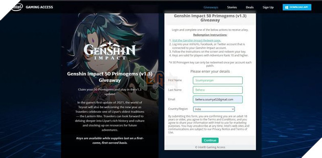 Genshin Impact: Đổi mã mới để nhận 50 Primogems từ chương trình Giveaway của Intel 2