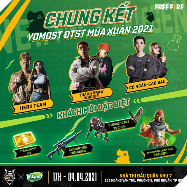 Hero Team đại chiến streamer Free Fire, Thành Draw “comeback” cổ vũ 12 đội tuyển trên đường đua vô địch tại chung kết Yomost Đấu Trường Sinh Tồn mùa Xuân 2021 