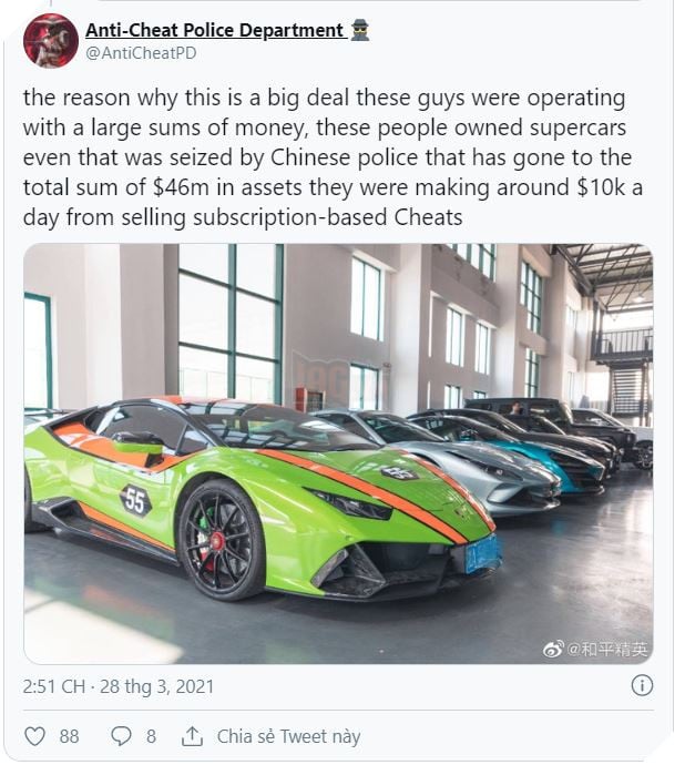 Tencent phối hợp với cảnh sát triệt phá đường dây phân phối hack/cheat hàng trăm triệu USD 3