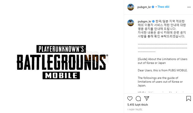 PUBG Mobile Hàn Quốc chính thức chặn IP của các khu vực khác vào tháng 5 tới