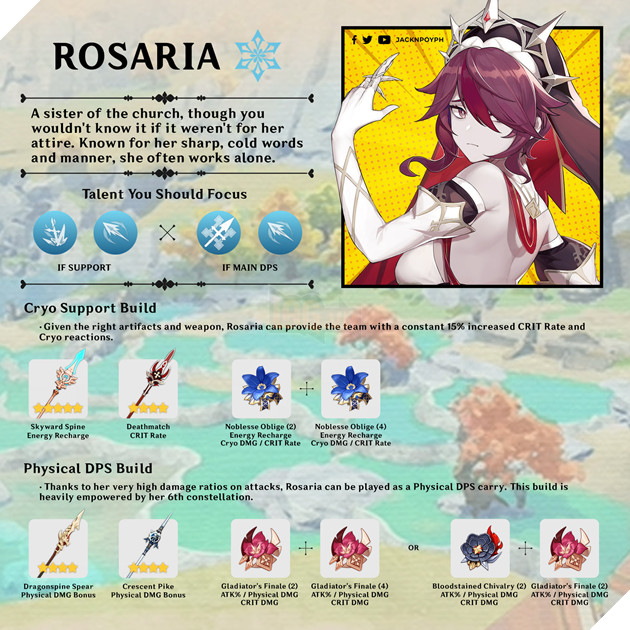 Genshin Impact - Hướng dẫn cách chơi Rosaria và cách lên thánh Di Vật mạnh nhất 7