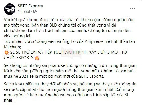 LMHT: SBTC Esports chính thức comeback với VCS Mùa Hè 2021 lời hứa không tấu hài 