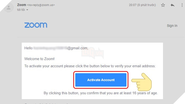 Truy cập vào email và kích hoạt tài khoản Zoom