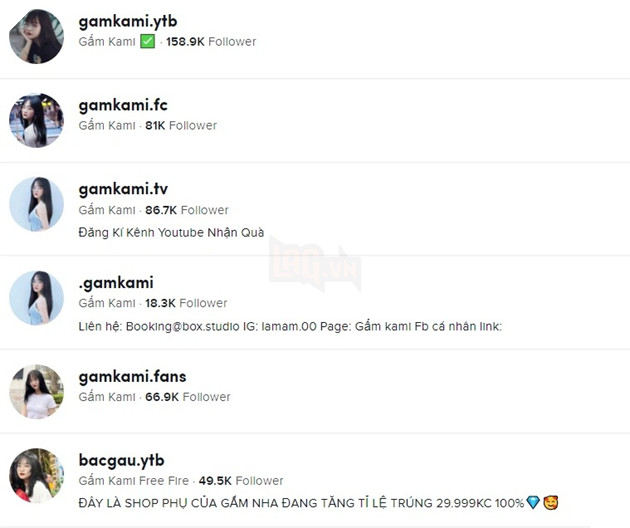 Xuất hiện hàng loạt tài khoản TikTok giả mạo Gấm Kami để buôn bán acc game