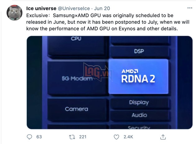 Sự ra mắt của Samsung Exynos + AMD Radeon bị dời sang tháng 7, rò rỉ hiệu suất đánh bại Mali 2