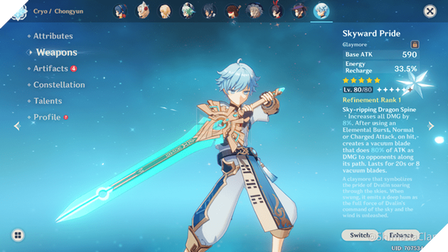 Genshin Impact 2.2: Hướng dẫn Chongyun cách lên vũ khí và thánh Di Vật mạnh nhất 8