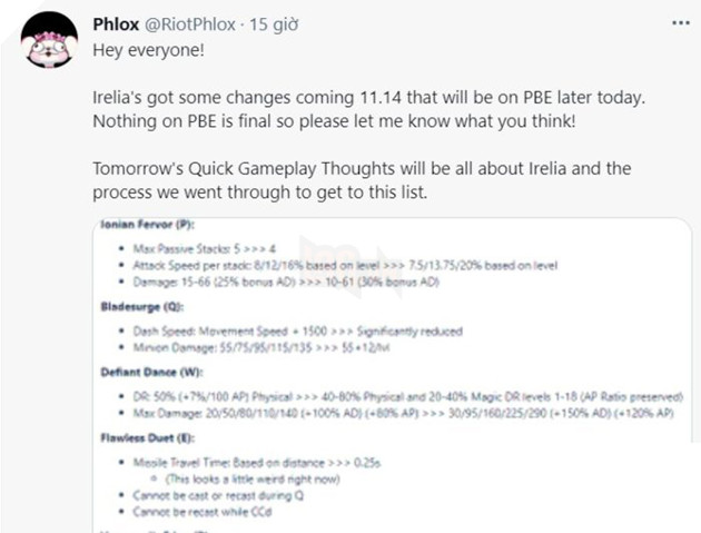 LMHT: Riot Games bất ngờ chỉnh sửa toàn bộ kỹ năng của Irelia tại phiên bản 11.14 2
