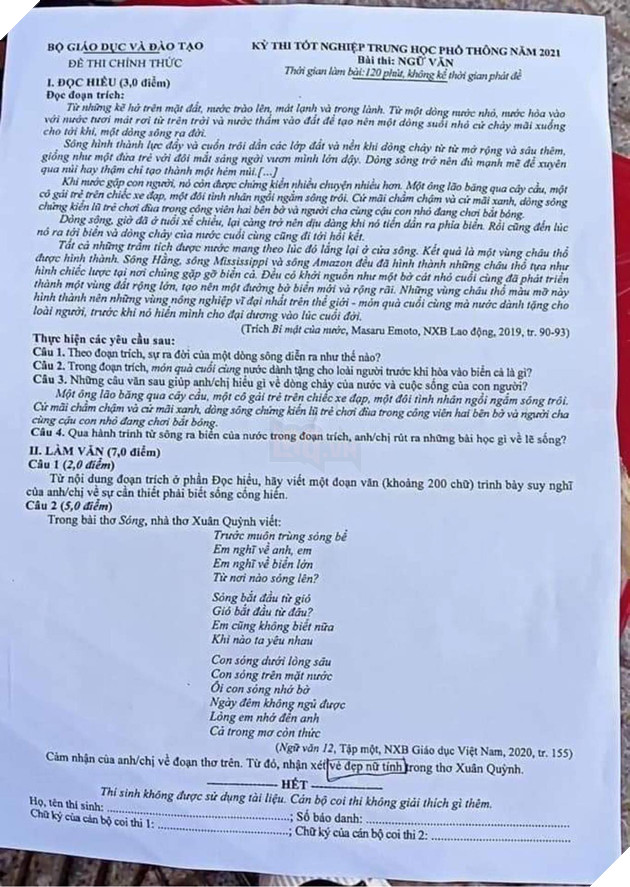 Đề thi và đáp án môn văn thi tốt nghiệp THPT 2021