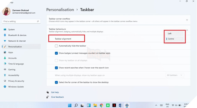 Cách di chuyển thanh Taskbar và Start Menu sang bên trái trong Windows 11 7