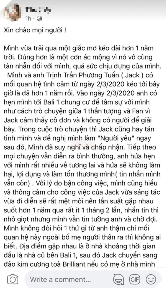Drama lớn - 1 cô gái tố Jack trăng hoa, có con với nữ chính MV Sóng Gió và còn tung cả anh nam ca sỉ trên giường