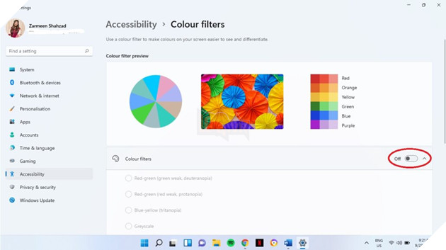 Color Filter trong Windows 11 sẽ giúp người dùng bị suy giảm thị lực màu 5
