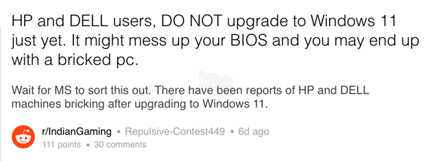 Việc nâng cấp lên Windows 11 có thể khiến laptop Dell và HP của bạn trở thành phế liệu  2