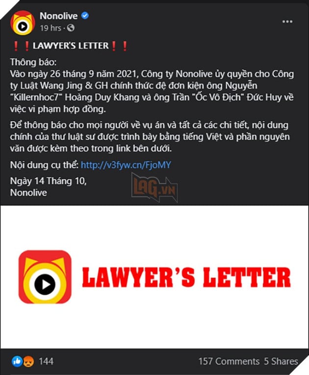 Hai streamer Killernhoc7 và Ốc Vô Địch bị nền tảng Nonolive khởi kiện vì vi phạm hợp đồng