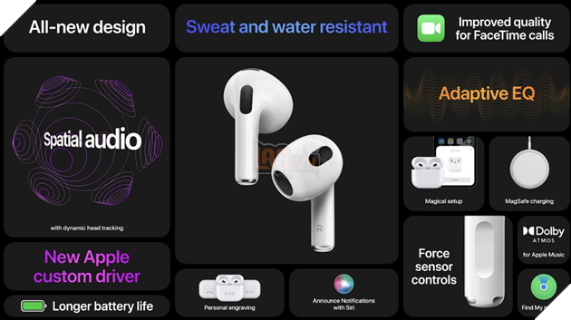Apple ra mắt AirPods 3 với Spatial Audio, hỗ trợ Adaptive EQ, thời lượng pin dài hơn,.. 3