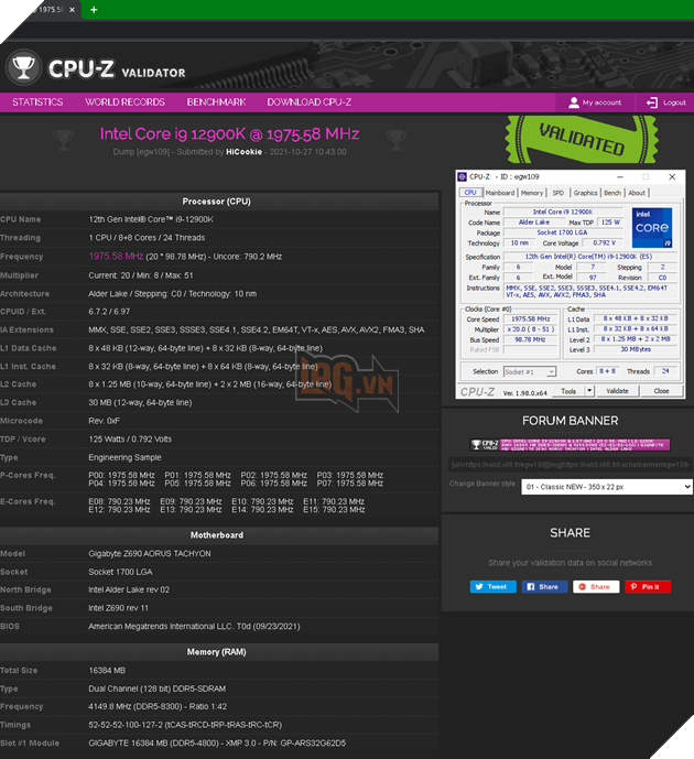 Core i9-12900K của Intel được đẩy lên 8 GHz cùng với bộ nhớ DDR5 khi được ép xung 4
