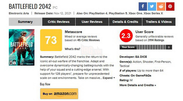 Battlefield 2042 nhận đánh giá tiêu cực ở mọi nền tảng, trở thành Top game tệ nhất lịch sử của Steam 2