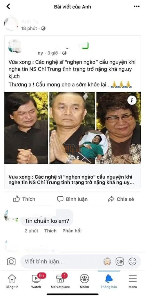 Thực hư về tin đồn nghệ sĩ Chí Trung trong cơn nguy kịch