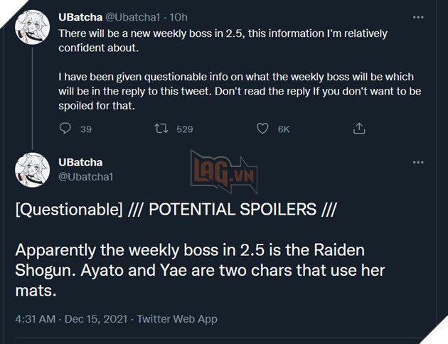 Genshin Impact: Leaker tiết lộ thêm về bản cập nhật 2.5 - Ông chủ hàng tuần Raiden Shogun, Ayato sắp đến và liệu Yae có đuổi theo con cáo?  2