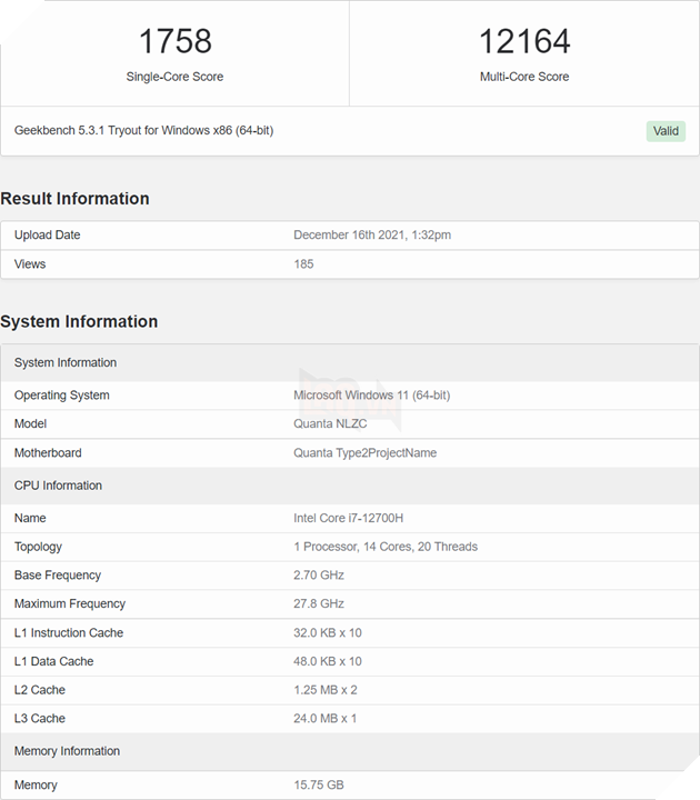 CPU laptop Alder Lake-P thế hệ thứ 12 bị rò rỉ và điểm chuẩn trên Geekbench 5