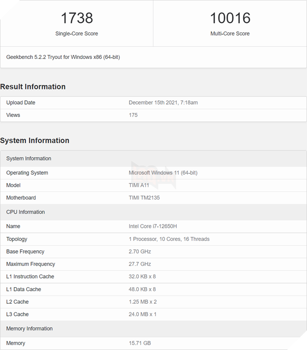 CPU laptop Alder Lake-P thế hệ thứ 12 bị rò rỉ và điểm chuẩn trên Geekbench 6