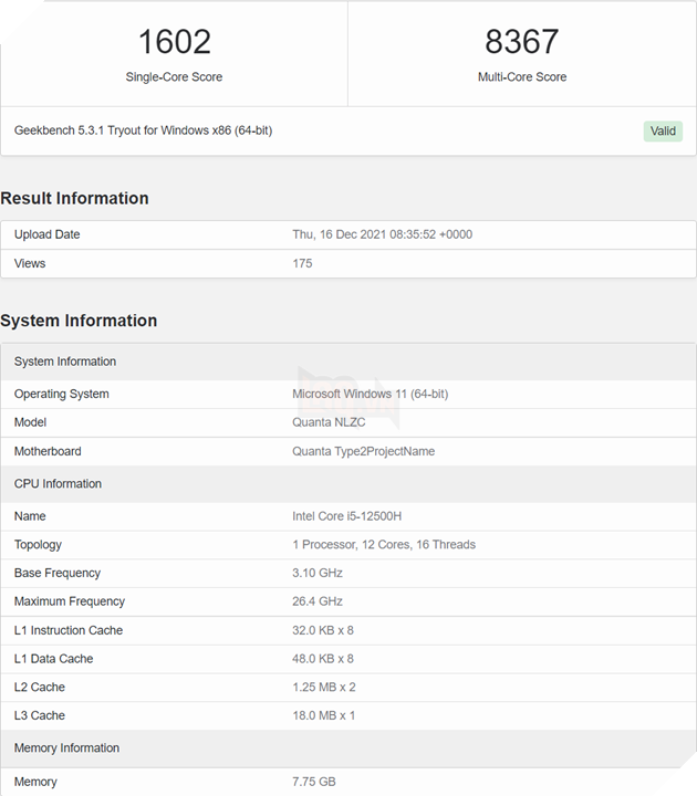 CPU laptop Alder Lake-P thế hệ thứ 12 bị rò rỉ và điểm chuẩn trên Geekbench 7
