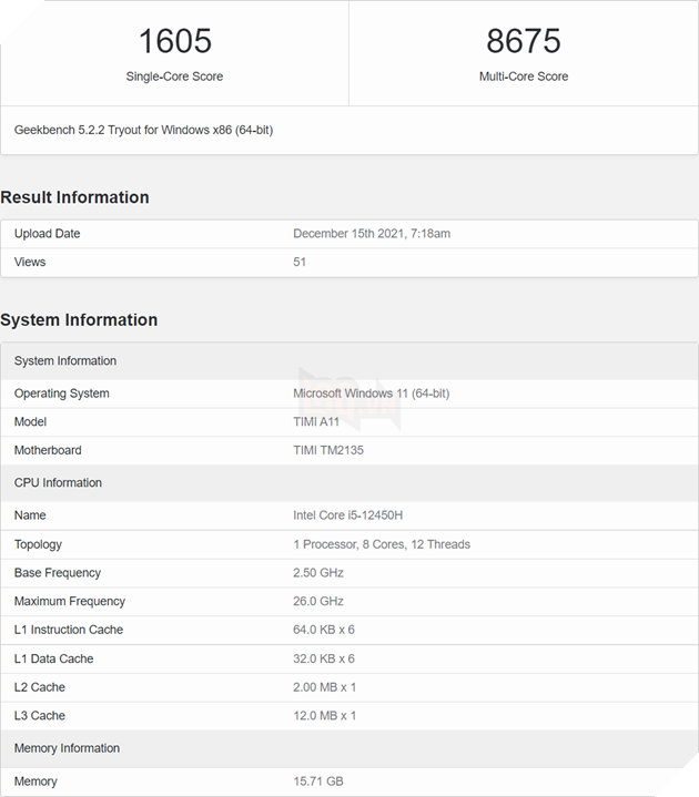 CPU laptop Alder Lake-P thế hệ thứ 12 bị rò rỉ và điểm chuẩn trên Geekbench 8