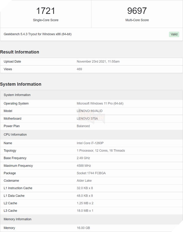 CPU laptop Alder Lake-P thế hệ thứ 12 bị rò rỉ và điểm chuẩn trên Geekbench 10
