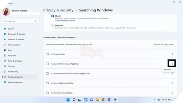 Cách ẩn folder khỏi kết quả tìm kiếm trên Windows 11 7