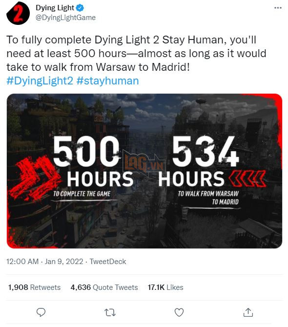 Dying Light 2 sẽ cần đến thời lượng chơi khổng lồ để hoàn thành 100%