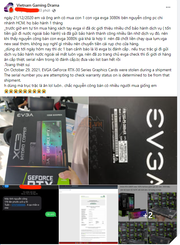 Lô GPU EVGA GeForce RTX 30 bị đánh cắp tại Mỹ được phân phối ở nhà bản lẻ lớn tại Việt Nam 3