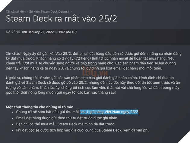 Steam Deck của Valve sẽ chính thức được ra mắt vào ngày 25 tháng 2 2