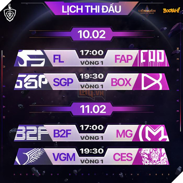 Vòng bảng Đấu trường Danh vọng Mùa xuân 2022 công bố lịch thi đấu lượt đi