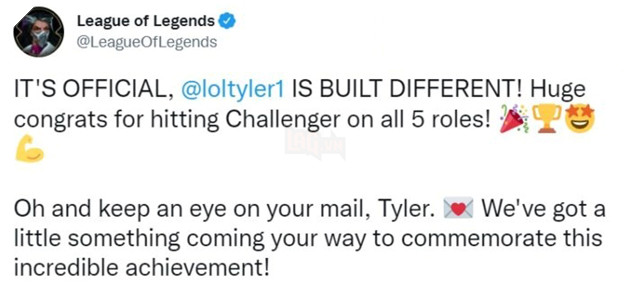 LMHT: Tyler1 chính thức đạt được thành tích không tưởng với mức rank Thách Đấu ở cả 5 vị trí