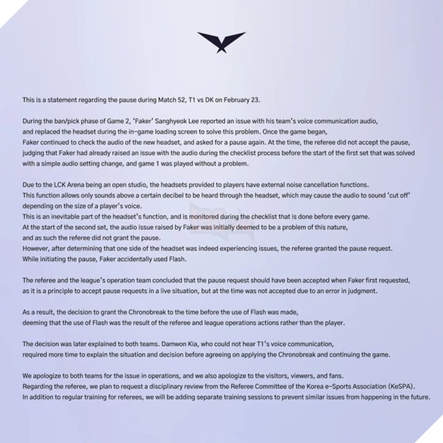 LMHT: Ban tổ chức LCK chính thức lên tiếng về sự việc diễn ra trong trận đấu giữa DK và T1 2