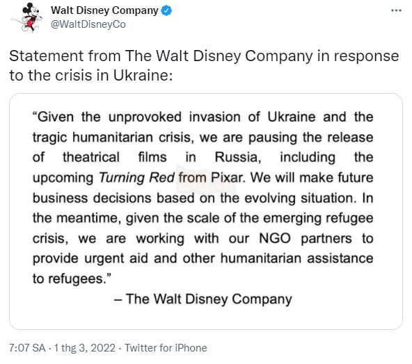 Từ Disney cho đến Warner Bros. đều rút phim khỏi Nga vì chiến dịch quân sự tại Ukraine 3