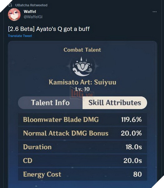 Genshin Impact: Ayato lại được thay đổi bộ kĩ năng - Nerf bớt sát thương chính và Buff hướng hỗ trợ Thủy 4