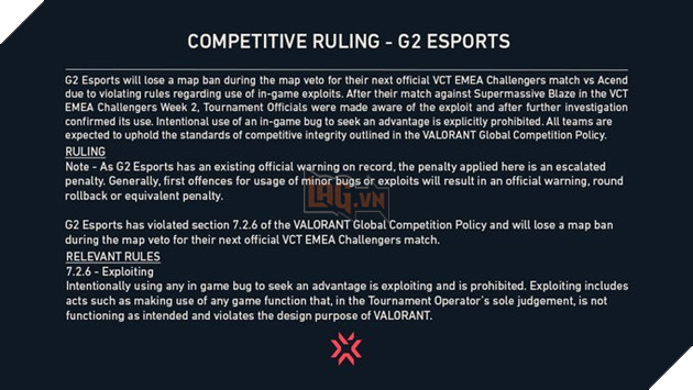 G2 Esports bị phạt vì làm gián đoạn trò chơi trong Valorant Champions Tour