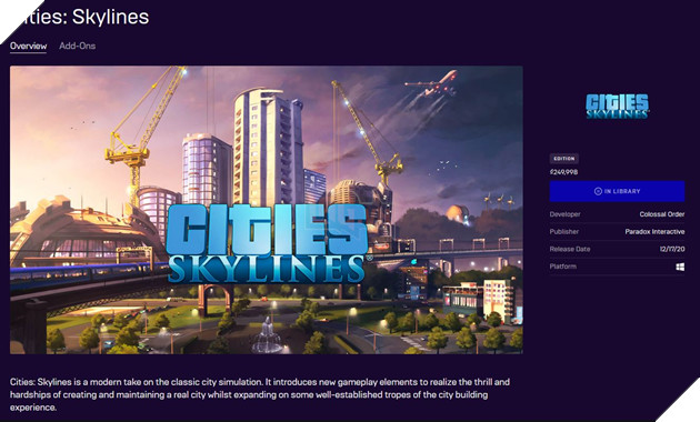 Cities Skylines - Bom tấn xây dựng hiện sẽ được phát hành miễn phí tại Epic Games Store 2