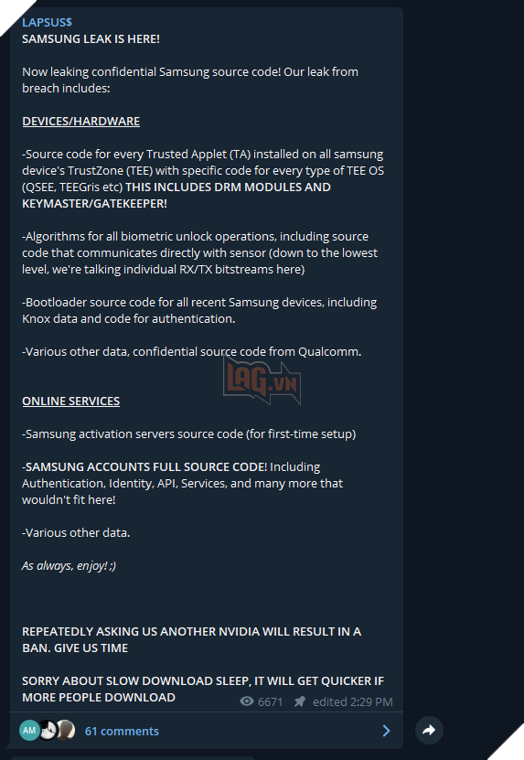 Sau Nvidia, nhóm hacker tiếp tục rò rỉ 190GB dữ liệu mật của Samsung 2
