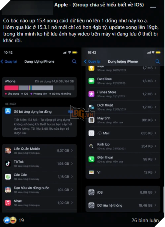 Sau khi cập nhật iOS 15.4, nhiều người dùng phàn nàn vì lỗi dung lượng, iPhone ngốn pin 4