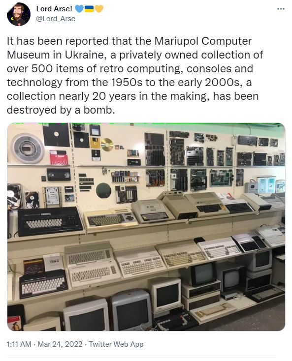 Bảo tàng máy tính tư nhân của Mariupol đã bị phá hủy và hơn 500 cổ vật trị giá 2