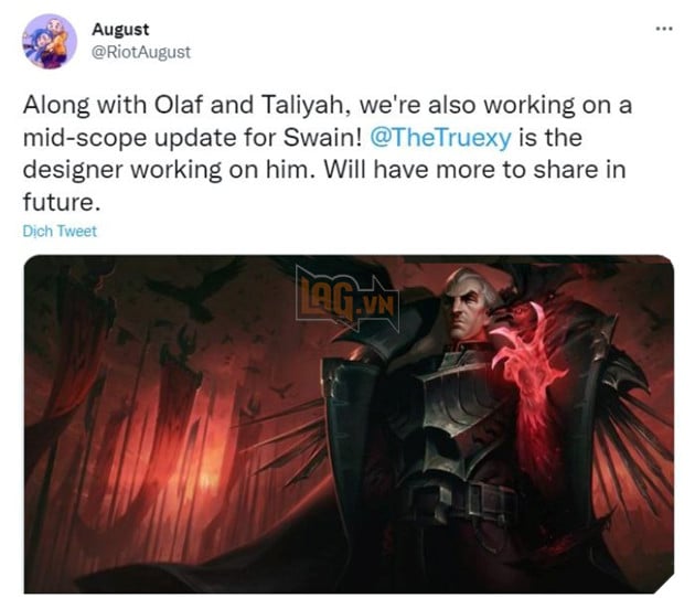 Liên minh huyền thoại: Riot Games thông báo làm lại Swain với Taliyah và Olaf sau lần trì hoãn thứ 3