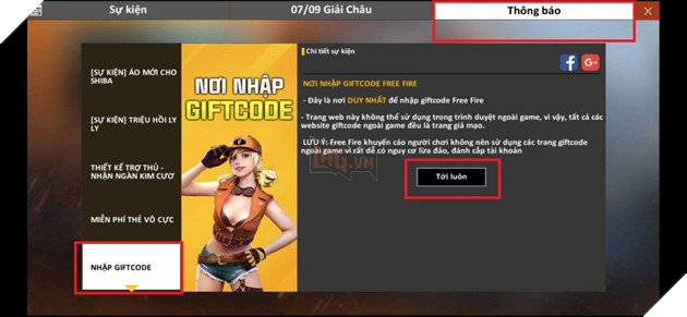 How to enter Giftcode Garena Free fire to receive the most attractive gifts step 2