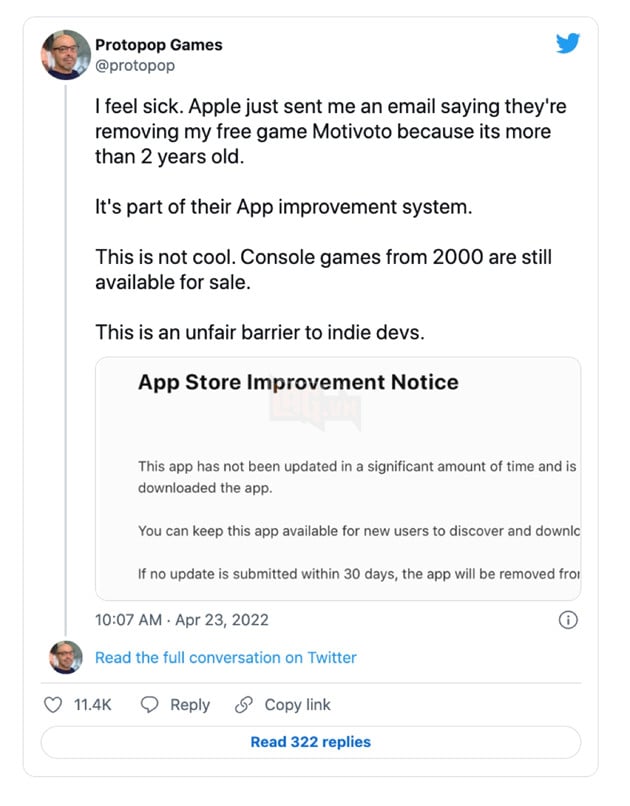Protopop bị "liên luỵ" trong kế hoạch ngưng hỗ trợ ứng dụng lỗi thời của Apple