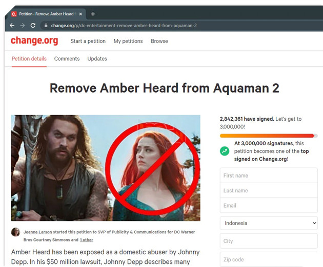 Số người đòi gạch tên Amber Heard khỏi Aquaman đã chạm mốc 3 triệu