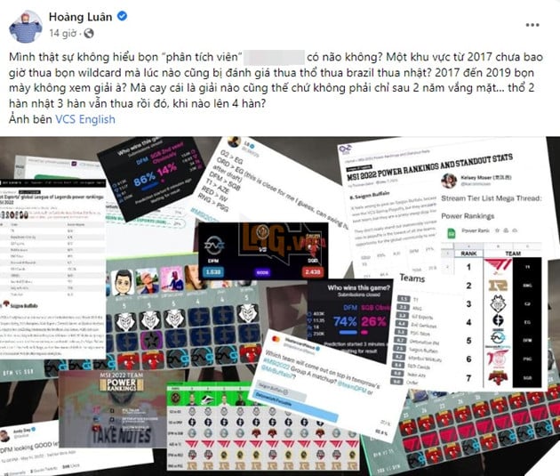 BLV Hoàng Luân thể hiện sự bức xúc khi VCS bị đánh giá thấp so với các khu vực khác